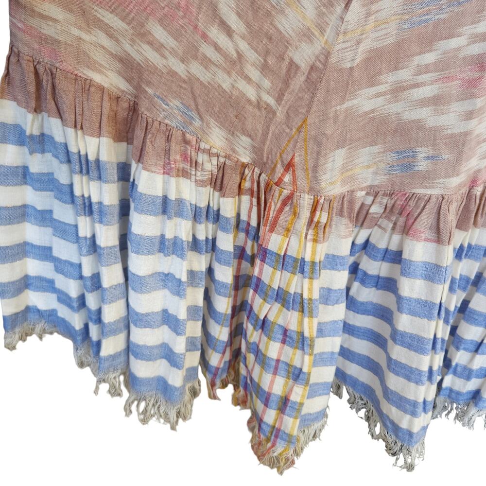 ERIKA PENA Tribal E Margarita Long Ikat maxi fringe ruffle dress in caffe XS NEW - Picture 5 of 9